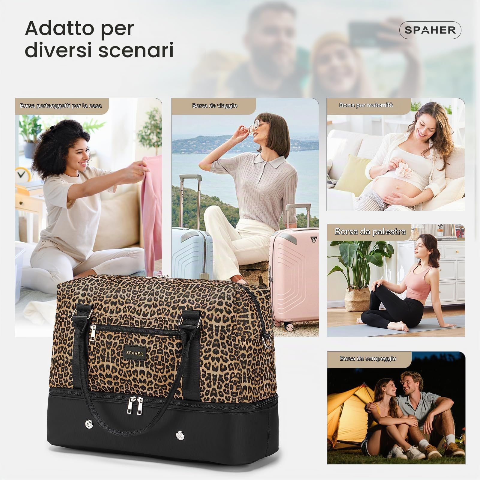 SPAHER Borsone da Viaggio Bagaglio a Mano 45x36x20 Easyjet Borsone Palestra Donna Impermeabile con Scomparto Scarpe Borsa Sportiva Grande 30L Borsa da Viaggio Piscina Fitness Travel Bag con Trousse