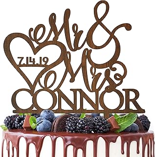 Personalized Mr Mrs Cake Topper - Wedding Cake Toppers w/Last Name and Date - Custom Wooden Cake Decorations, Wedding Cake Topper for Bride and Groom | 3 Wooden Options