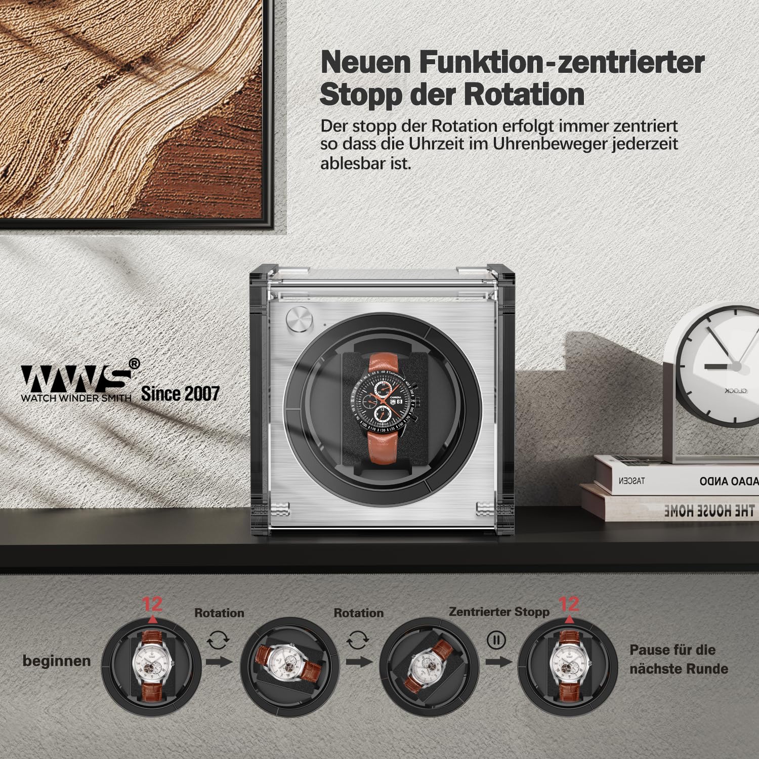 Watch Winder Smith Uhrenbeweger aus halbtransparentem PE Kunststoff für 1 Uhren