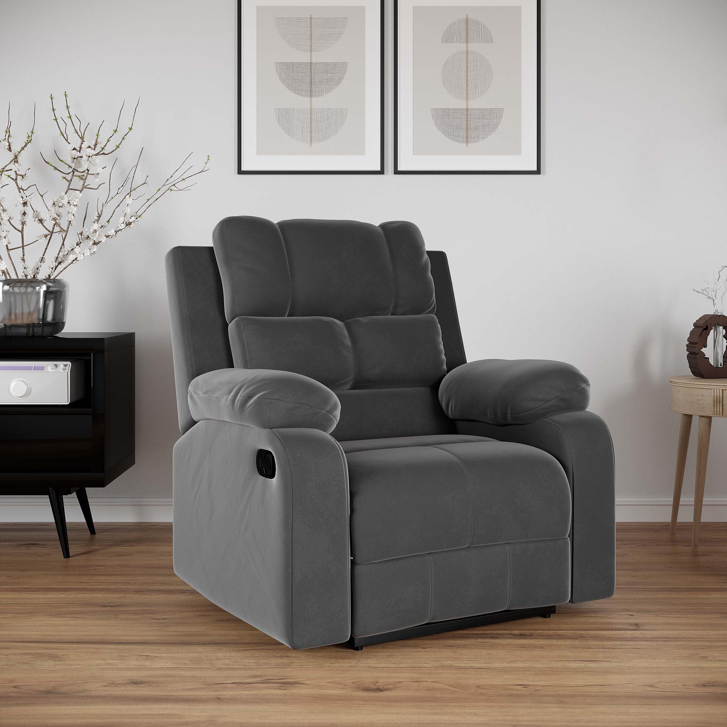 Amazon Brand - Solimo Perfect Loung Velvet Fabric | Single Seater Sofa Recliner| Manual Recliner | Color- Grey-image-23