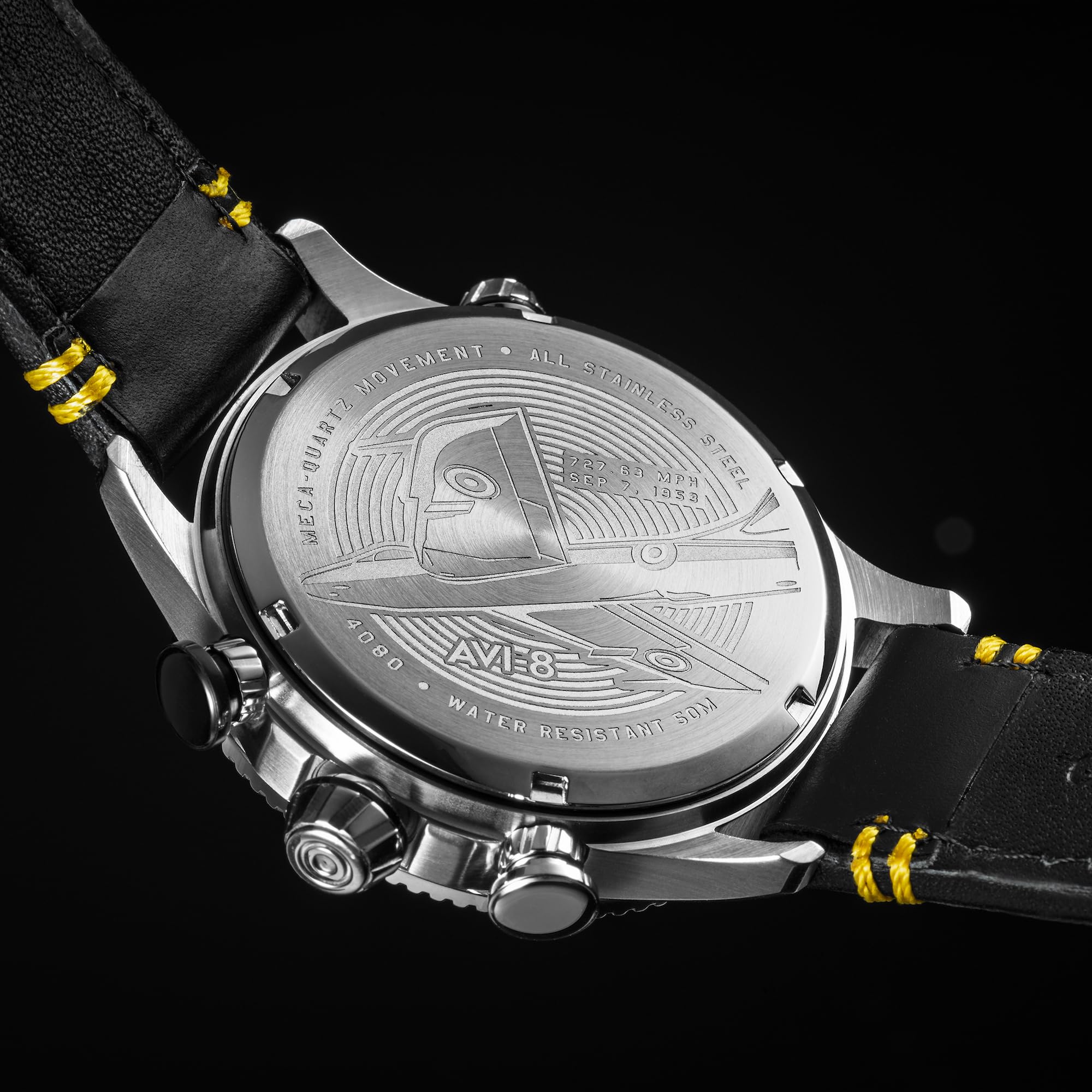 AVI-8 Herren 43mm Hawker Hunter Duke Chronograph Japanische Meca-Quarz Fliegeruhr mit Lederarmband AV-4080