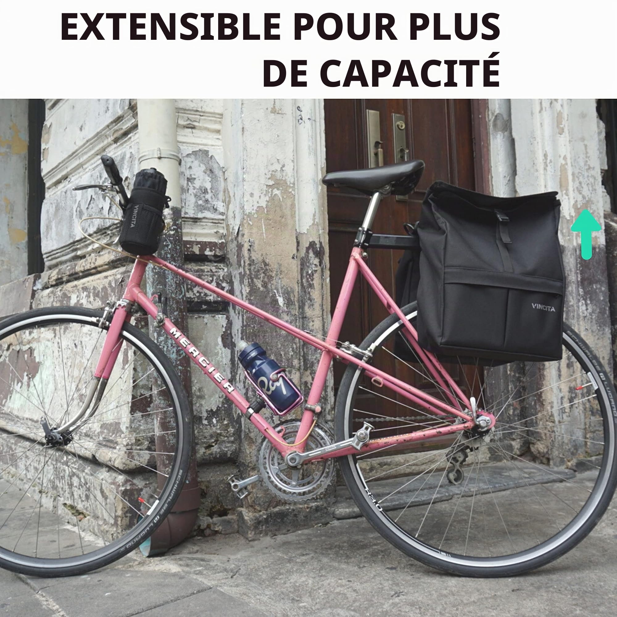 Vincita Sacoches latérales de vélo résistantes à l'eau à Double Sacoche à Chargement par Le Dessus - avec Housse de Pluie, Grande réfléchissantes