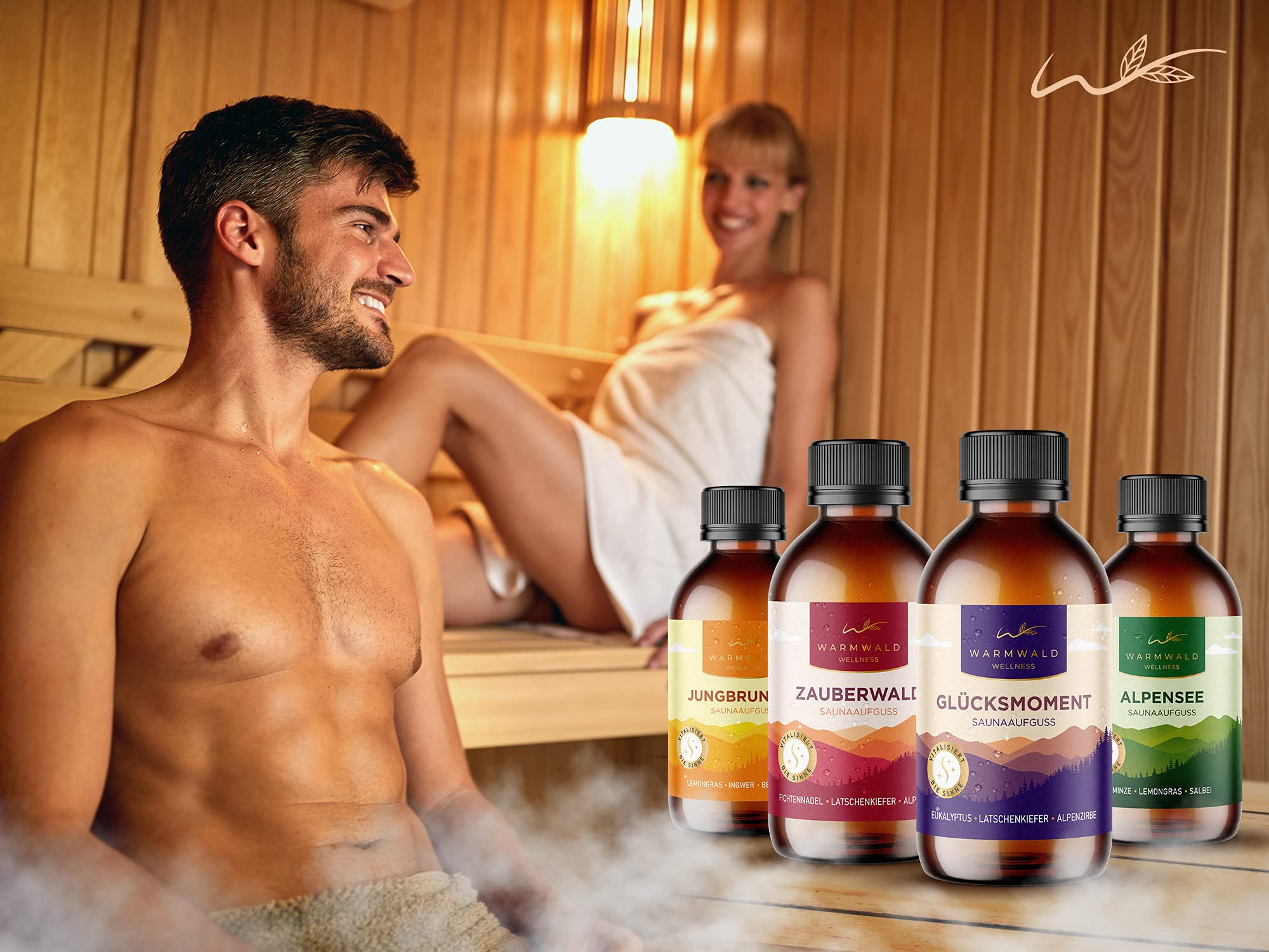 Warmwald Saunaaufguss Aufgussmittel mit natürlichen ätherischen Ölen Saunaöl Saunaduft QUARTETT 4 x 100ml