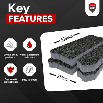 Shadow Foam Insert Pack Compatible with STACK PACK Deep Organiser | Cut and Peel Foam for Toolbox Organisation (Yellow, 50mm)