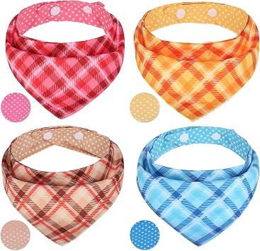 PAWCHIE Dog Bandanas Small Reversible Styles Pet Triangle Scarf Bibs - Adjustable with Two Snaps - Kerchief Set Accessories for Dogs, Puppy, Cats, L