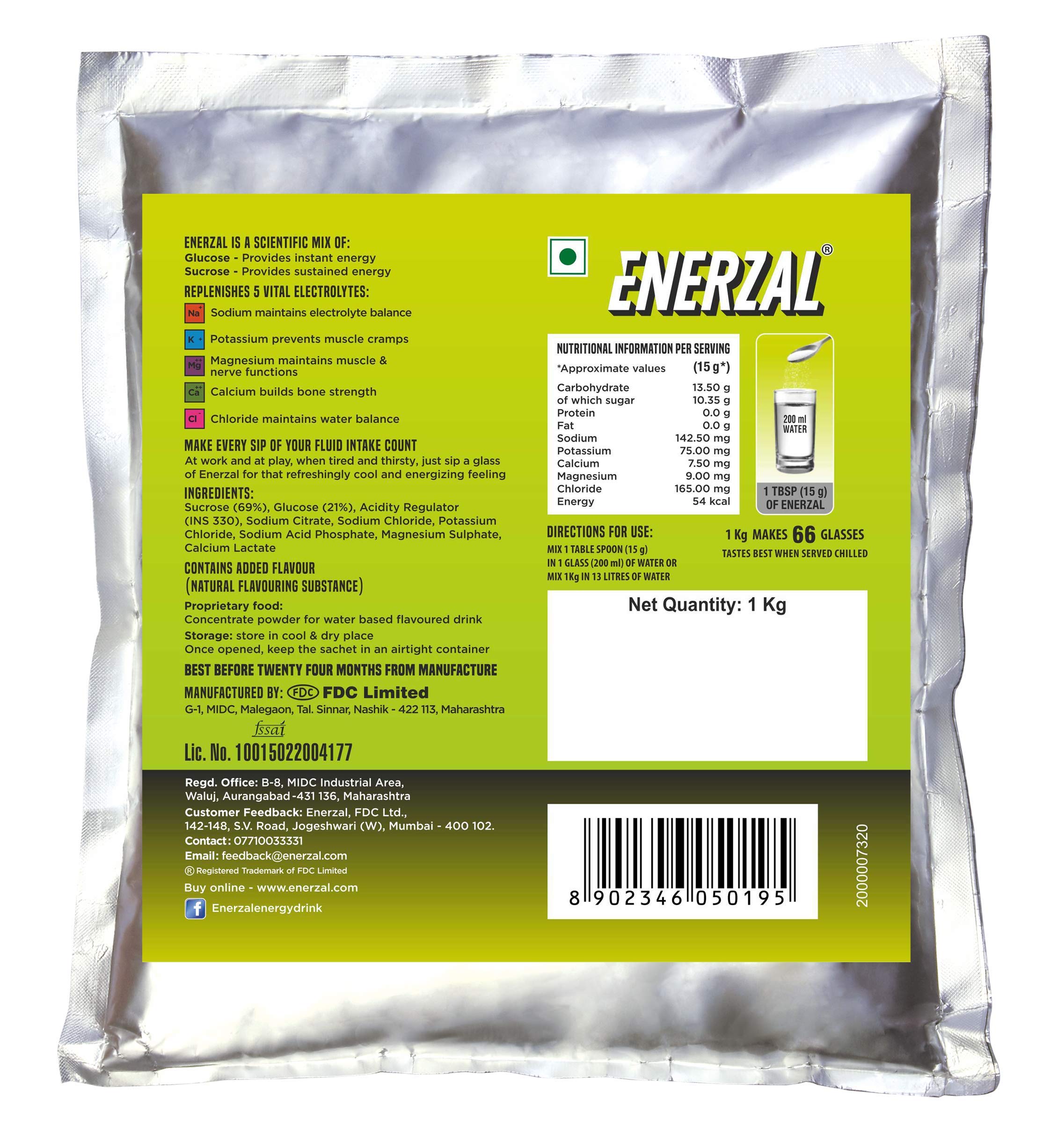 Enerzal Energy Drink Powder 1 KG Lime Flavour with 200ml Orange Flavor Tetra Pack Energy Drink