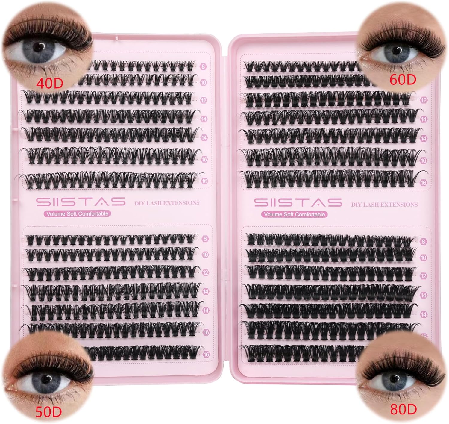 Individual lashes, Cluster Lashes Extensions 546PCS Fluffy Individual Eyelashes DIY Cluster Eyelash Extensions 8-16MM Russian D Curl Natural Soft Cluster Lash Extension at Home(40+50+60+80)
