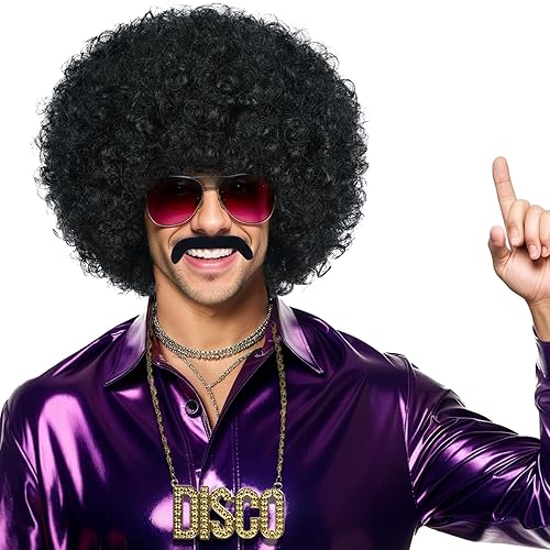 Miniatura 6 de VGbeaty Peluca afro de onda corta colorida para hombre y mujer disfraz de anime de California Halloween negro