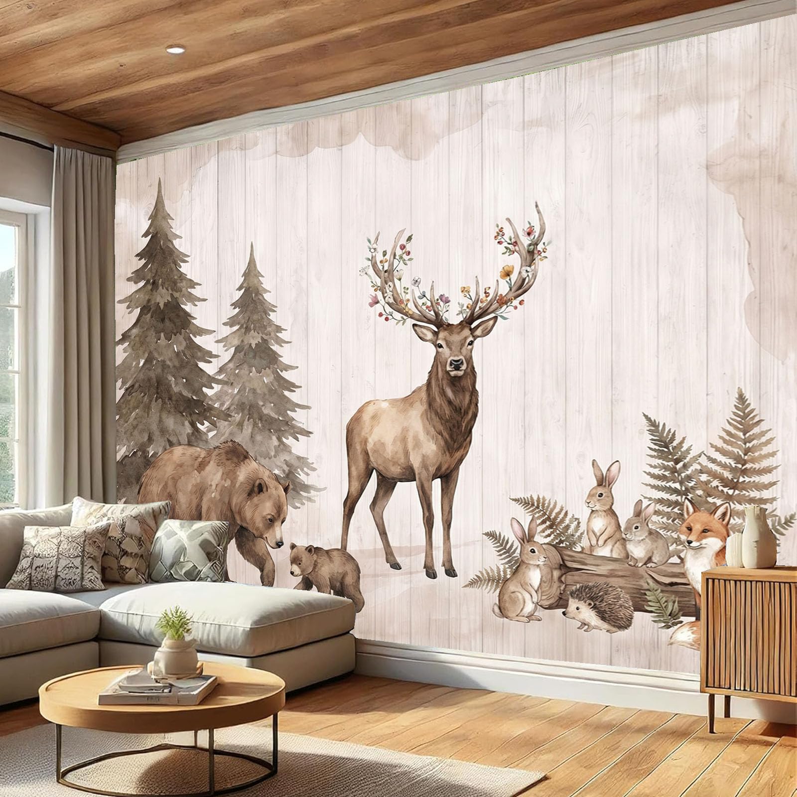Forêt enneigée papier peint panoramique pour créer un salon cocooning au style hivernal