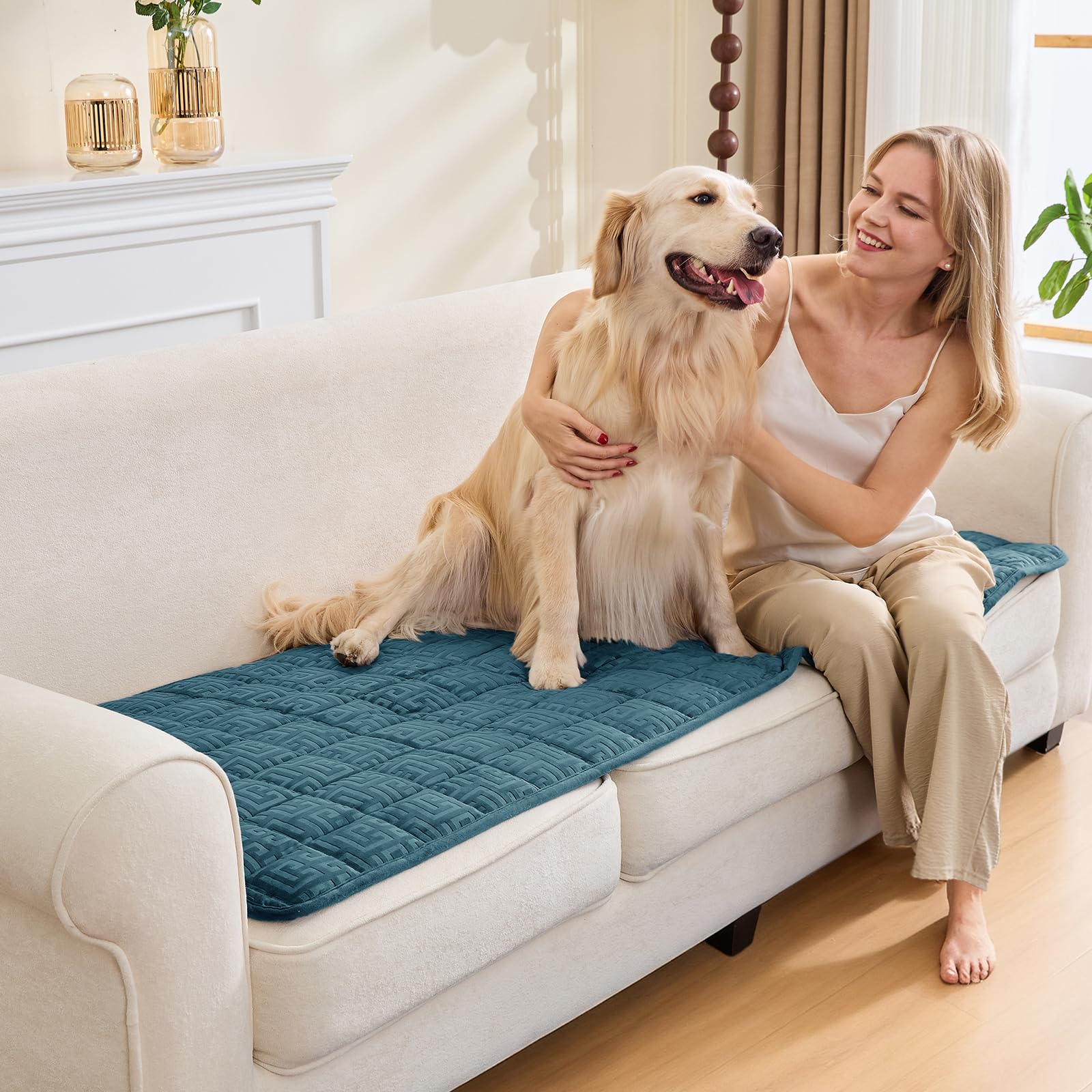 SYLC Sofa Cover Blue Velvet Quilting,Thick Sofa Cover 1 Seater Corner L Shape Settee Non Slip Seat Cushion Covers Protector for Living Room Caravan (Blue,70×90cm / 1 Piece)