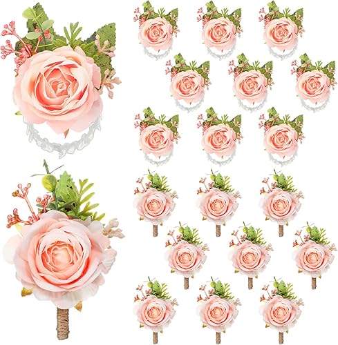 Sherr Juego de 20 ramilletes de rosas y boutonniere, ramillete de muñeca de flores, pulsera de pulsera para novios y hombres, Boutonniere de boda, Sherr Juego de 20 ramilletes de rosas y boutonniere, ramillete de muñeca de flores, pulsera de pulsera para novios y hombres, Boutonniere de boda,
