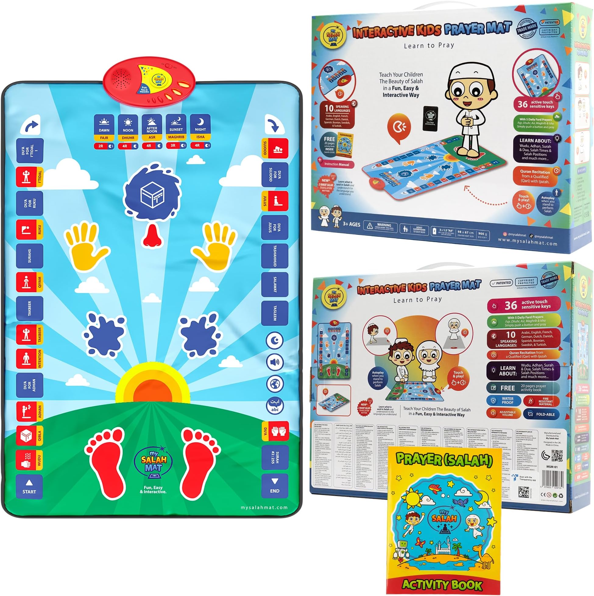 My Salah Mat for Kids - Smart Interactive Prayer Mat for Kids Learning the Salah - Fun & Easy Prayer Rug with 36 Touch Keys, 15 Languages, Speaker, & Booklets - Islamic Toys for Ages 3 to 8