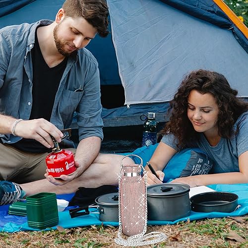 Miniatura 9 de Botella de agua con diamantes de imitación y cadena, de acero inoxidable, térmica, recargable, con aislamiento, para Navidad, Halloween (morado