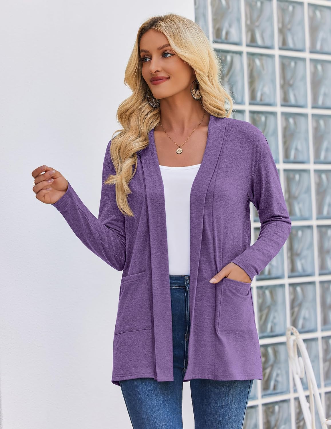 Zeagoo Women's Lightweight Cardigan Open Front Long Sleeve Casual Cardigans | Loose Cardigan, Thin Cardigans for Women, Cardigan with Pockets, Office Attire for Women 2026, Dressy Cardigans for Women
