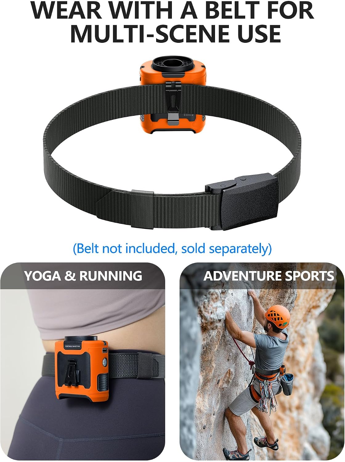 1 Pack Black Portable Waist Fan and 1 Pack Grey Tactical Nylon Belt