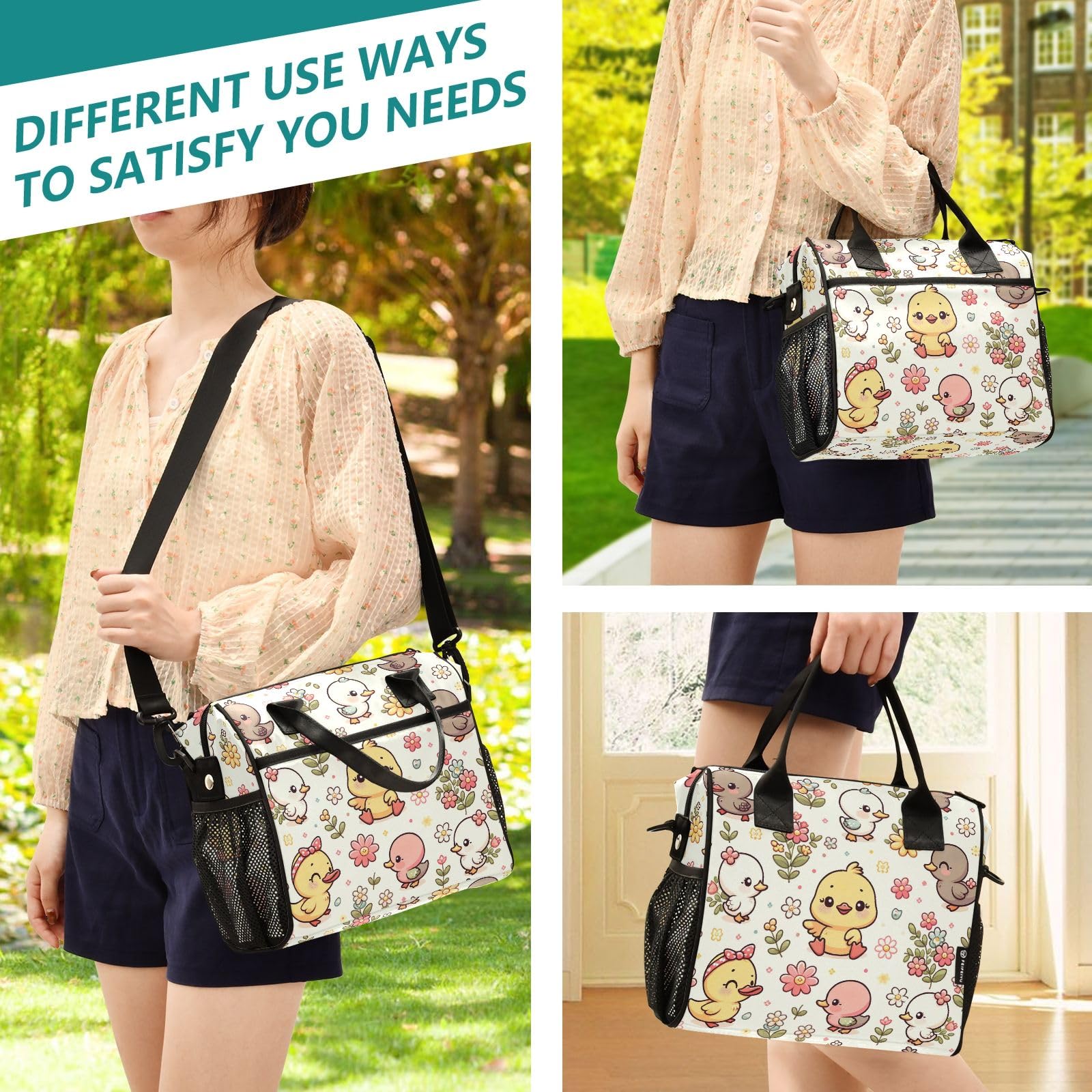Kawaii Borsa Termica Per Il Pranzo A Forma Di Anatra – Portavivande Isolato, Con Tasca, Include Portachiavi, Per Picnic E Ufficio - 4