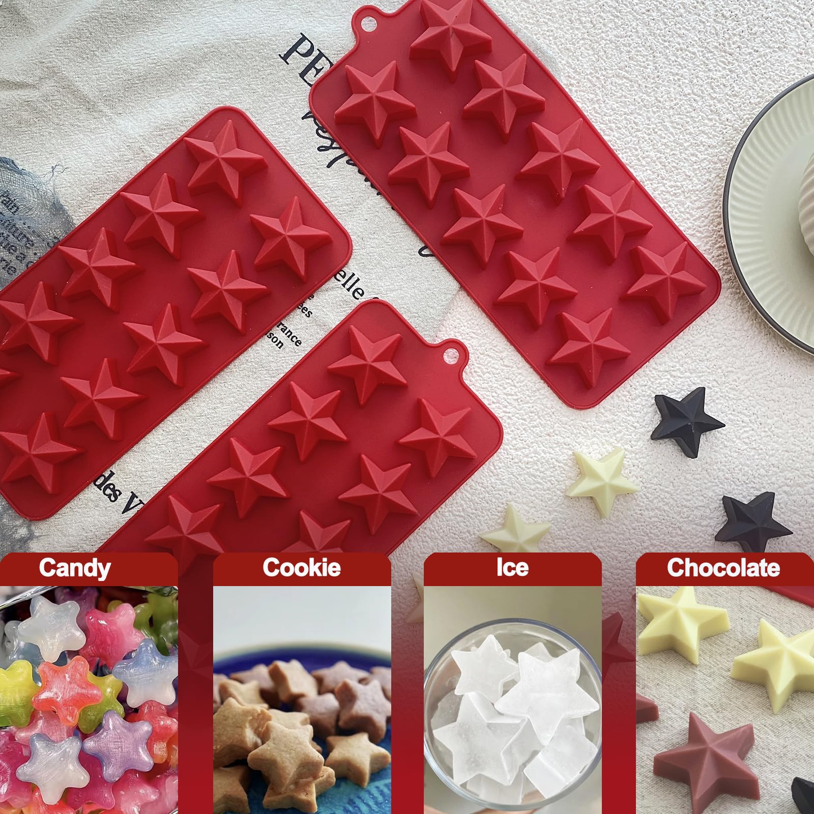 3 moldes de chocolate con forma de estrella, 30 moldes de silicona para caramelos, forma de estrella, gelatina, pudín, galleta de hielo, jabón, 4 de julio, molde de silicona para hornear 5
