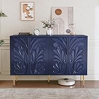 Vista 1 de Sideboard Buffet Cabinet with 3D Flower Pattern, Accent Cabinet with 4 Doors & Adjustable Shelves, Wood Decorative Credenza with Storage for Living