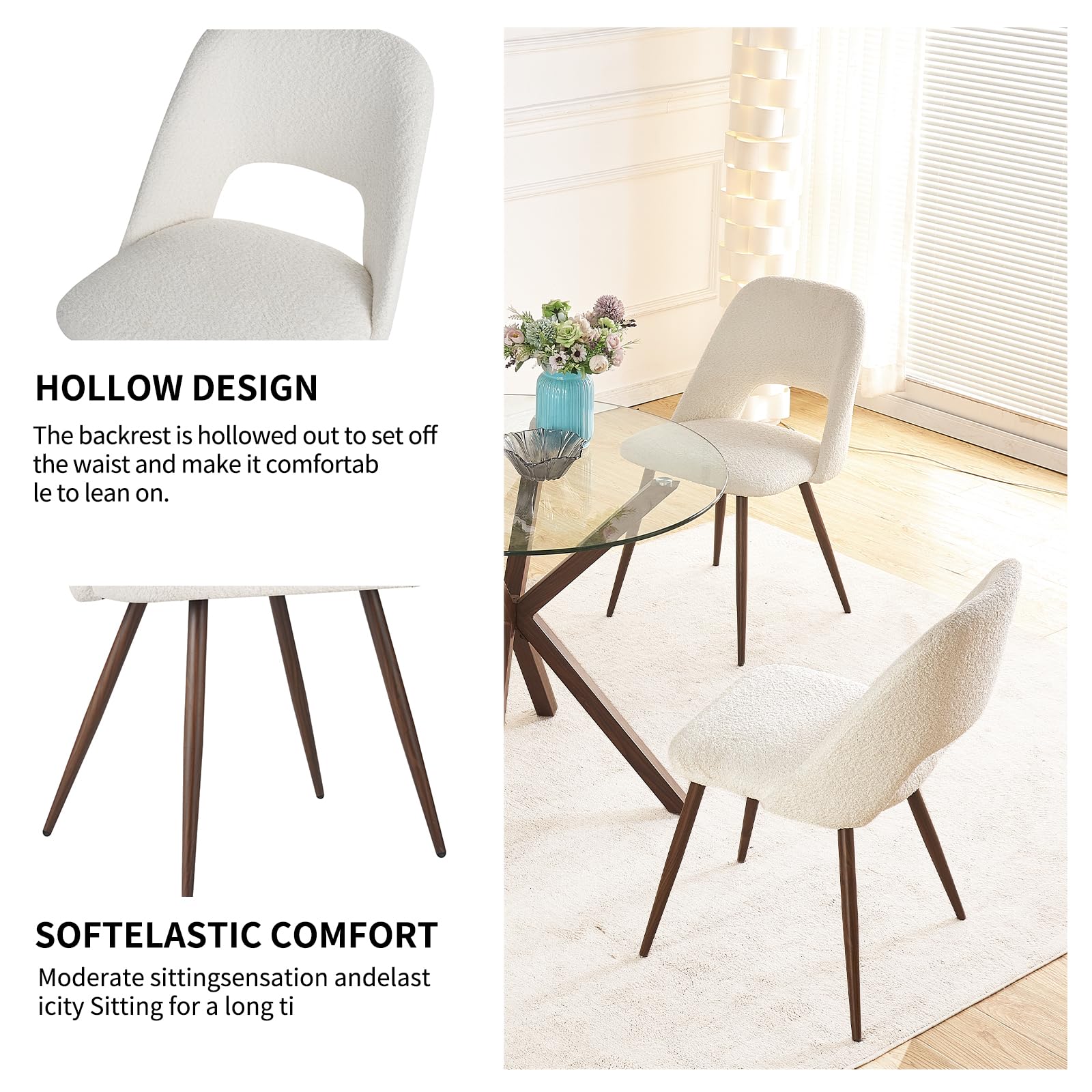 Jalourt White Boucle Dining Chairs Upholstered Kitchen Chairs