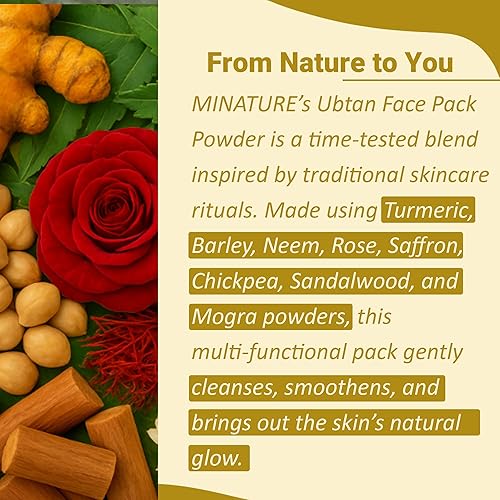 Miniatura 2 de Ubtan Face and Body Pack by Mi Nature  Cúrcuma, cebada, garbanzos, neem, sándalo, mograflower, azafrán y pétalos de rosa  Elimina el acné   8.01oz