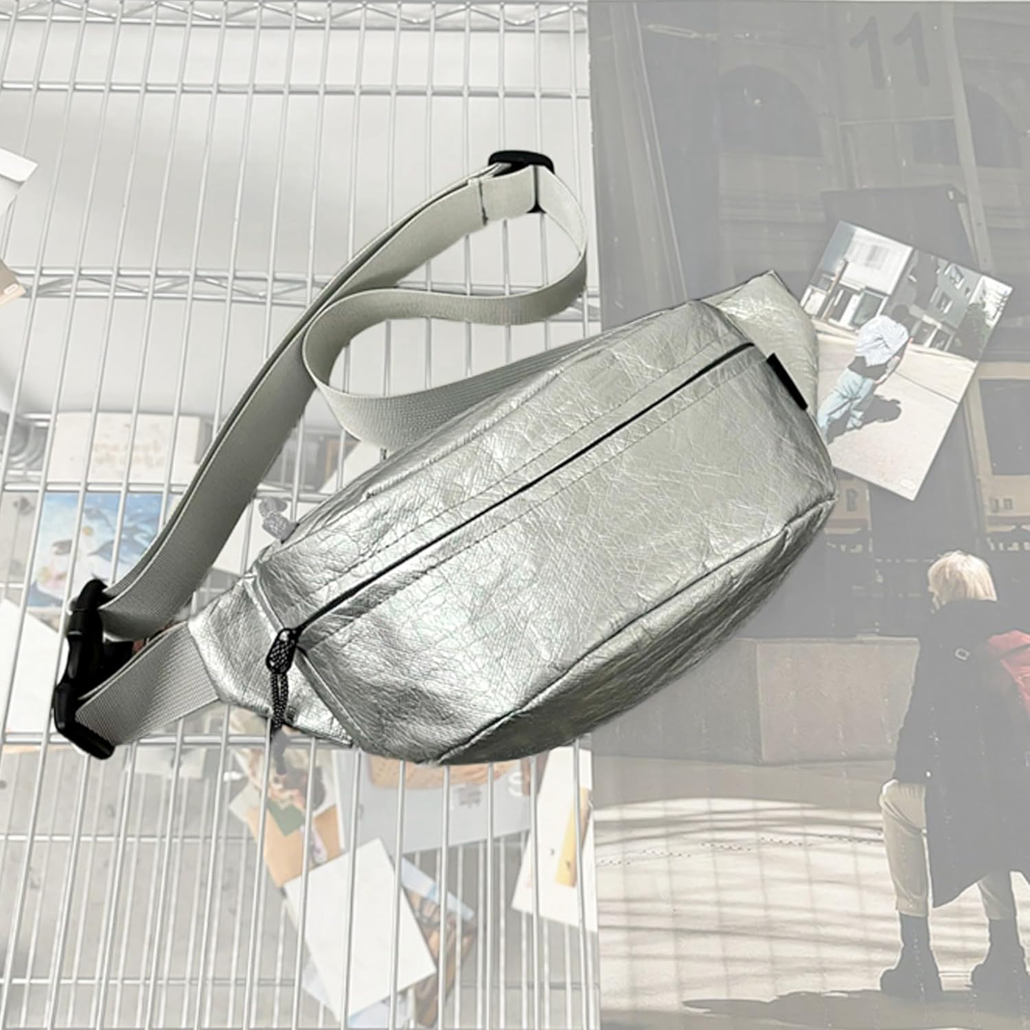 Stylish Lightweight Crossbody Fanny Pack for Men & Women – Unisex Bum Sling Waist Bags with Multiple Pockets and Adjustable Strap Daily, Festival, Travel, Outdoor (Silver) - Image 7