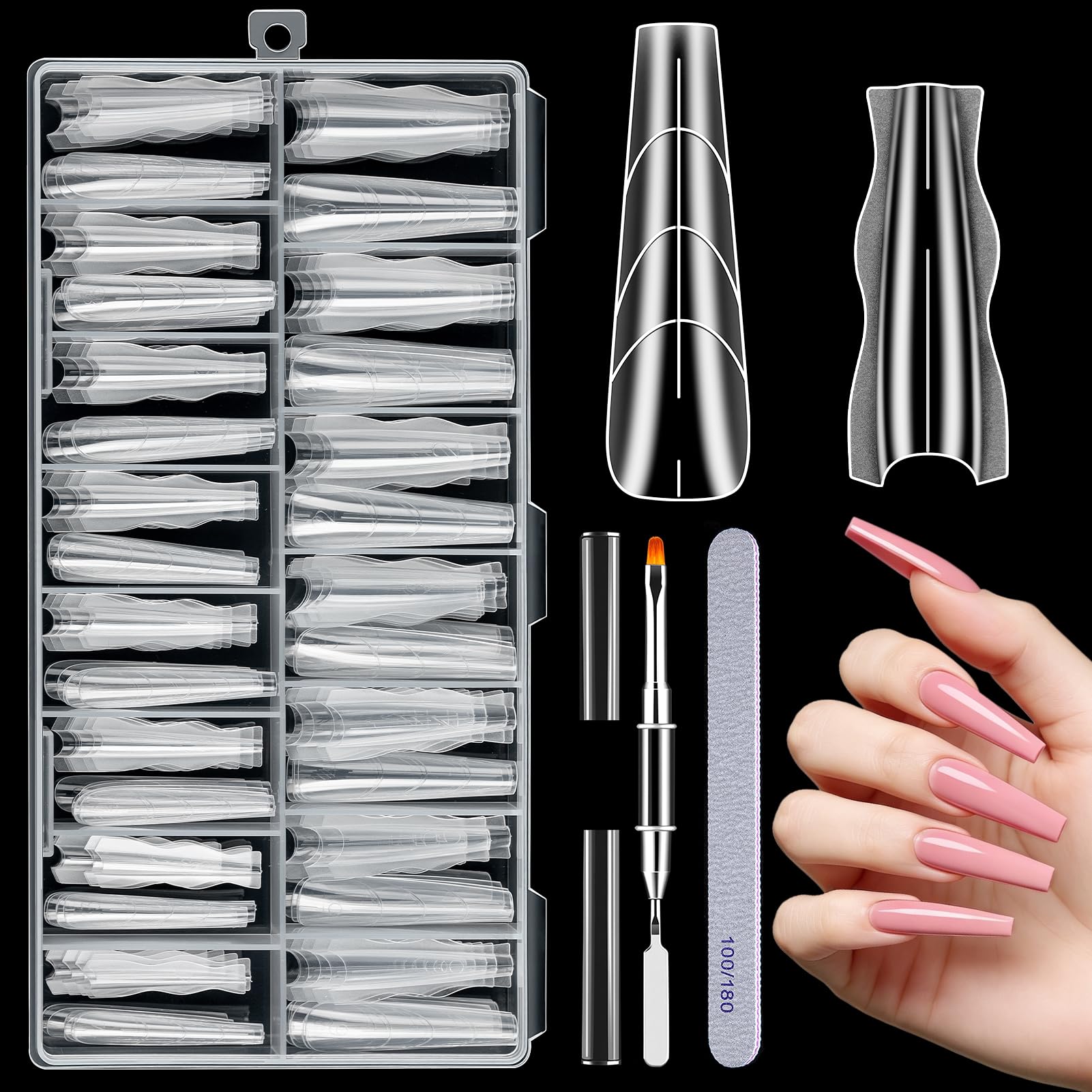 Becellen 180 Piezas Moldes de Uñas Sandwich, 15 Tamaños Sandwich Dual Nails Forms Reutilizables Polygel Uñas Postizas Moldes para Manicura de Extensión(Ballet)