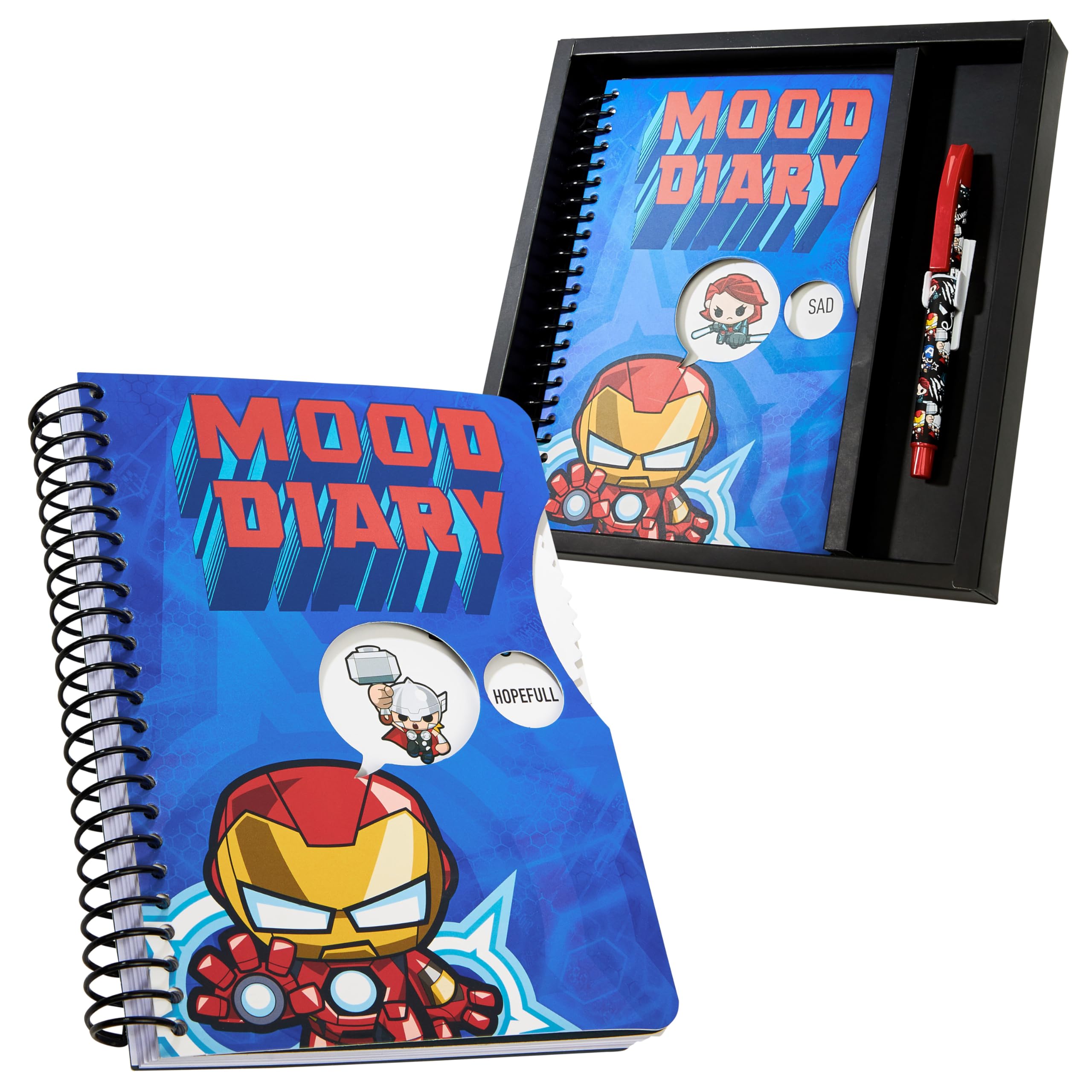 Marvel Kids Diary - Avengers Mood Journal with Stickers and Pen - Spiderman Kids Stationery Set - Boys Gifts (Blue Avengers)