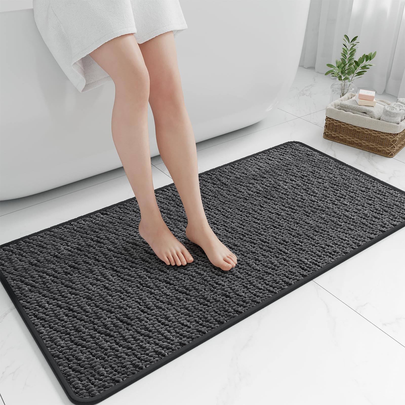 RUERYA Long Bathroom Rugs Non Slip Washable, Rubber Bath Mats for Bathroom,Quick Dry,Super Absorbent Ultra Thin Bath Mat Low Pile Bath Floor Mat Fit