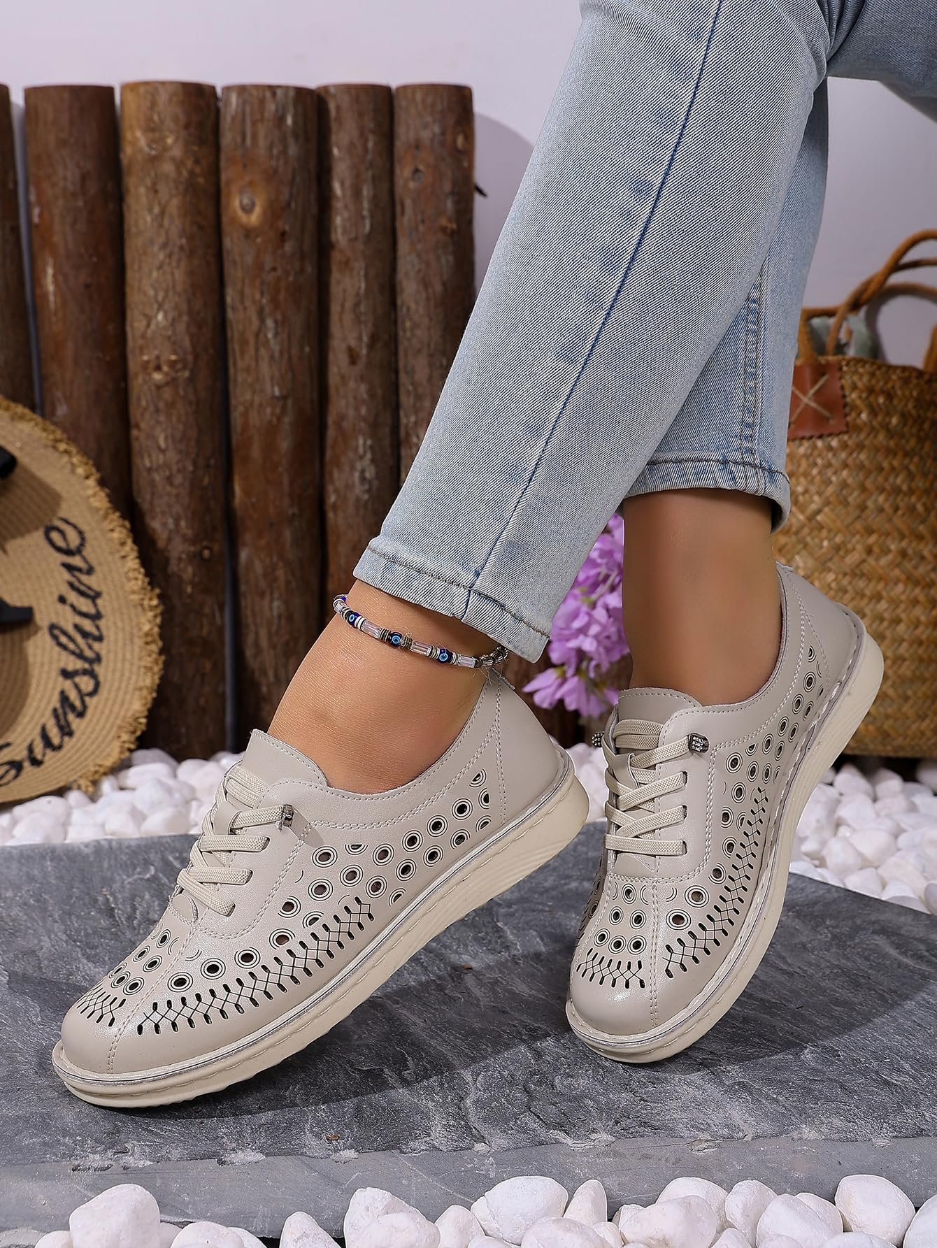 Mocasines sin cordones con diseño hueco para mujer