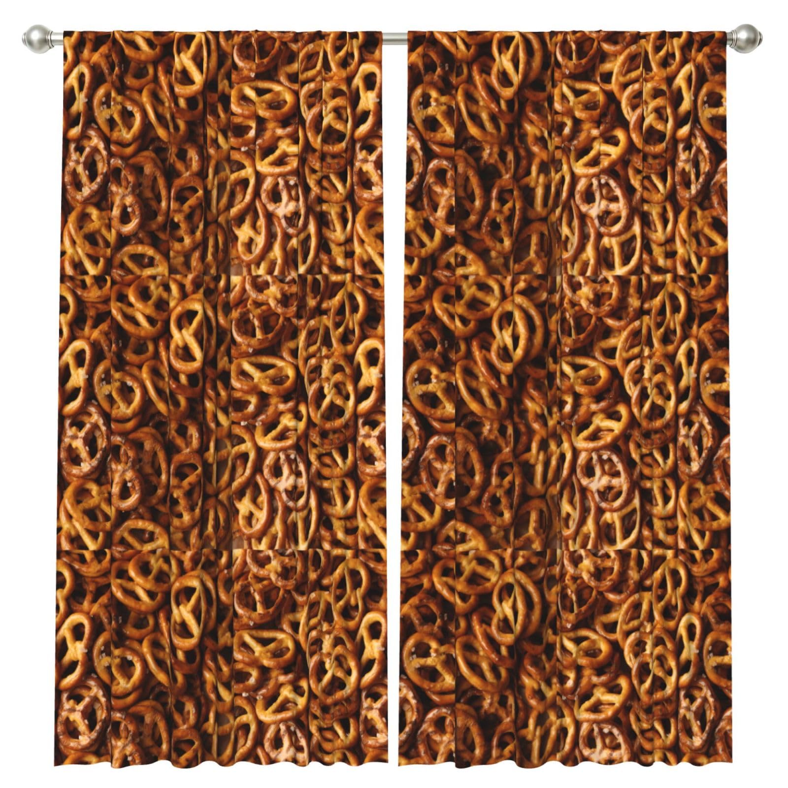 InOmak Pretzels Bread Pattern, 2 Panels Window Curtains 52 x 84 Inch Blackout Curtains for Living Room Bedroom