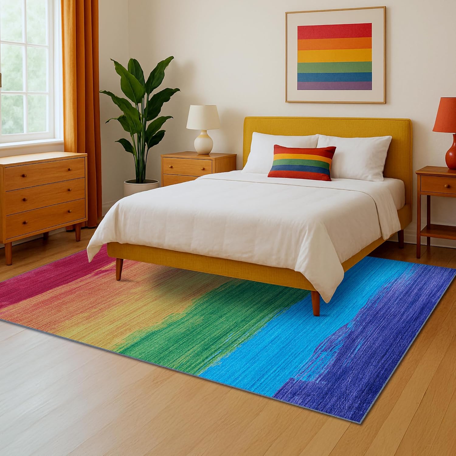 Couristan Passion Non-Skid Polyester Rug - 2' X 8' Printed Rainbow Runner Rug for Bedroom, Dorm, or Living Room, Multicolor Modern Style Home Decor, Machine-Washable Rug with Non Slip Backing