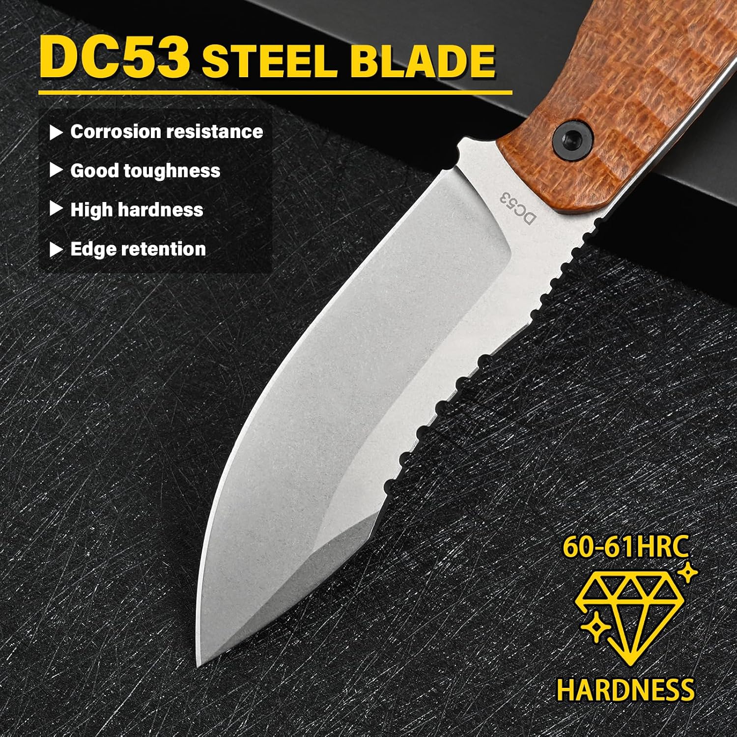 Knives DC53 Steel Tactical Fixed Blade Knife with kydex sheath Micarta Handle for Men EDC Outdoor Camping Survival Hunting (White/Brown)