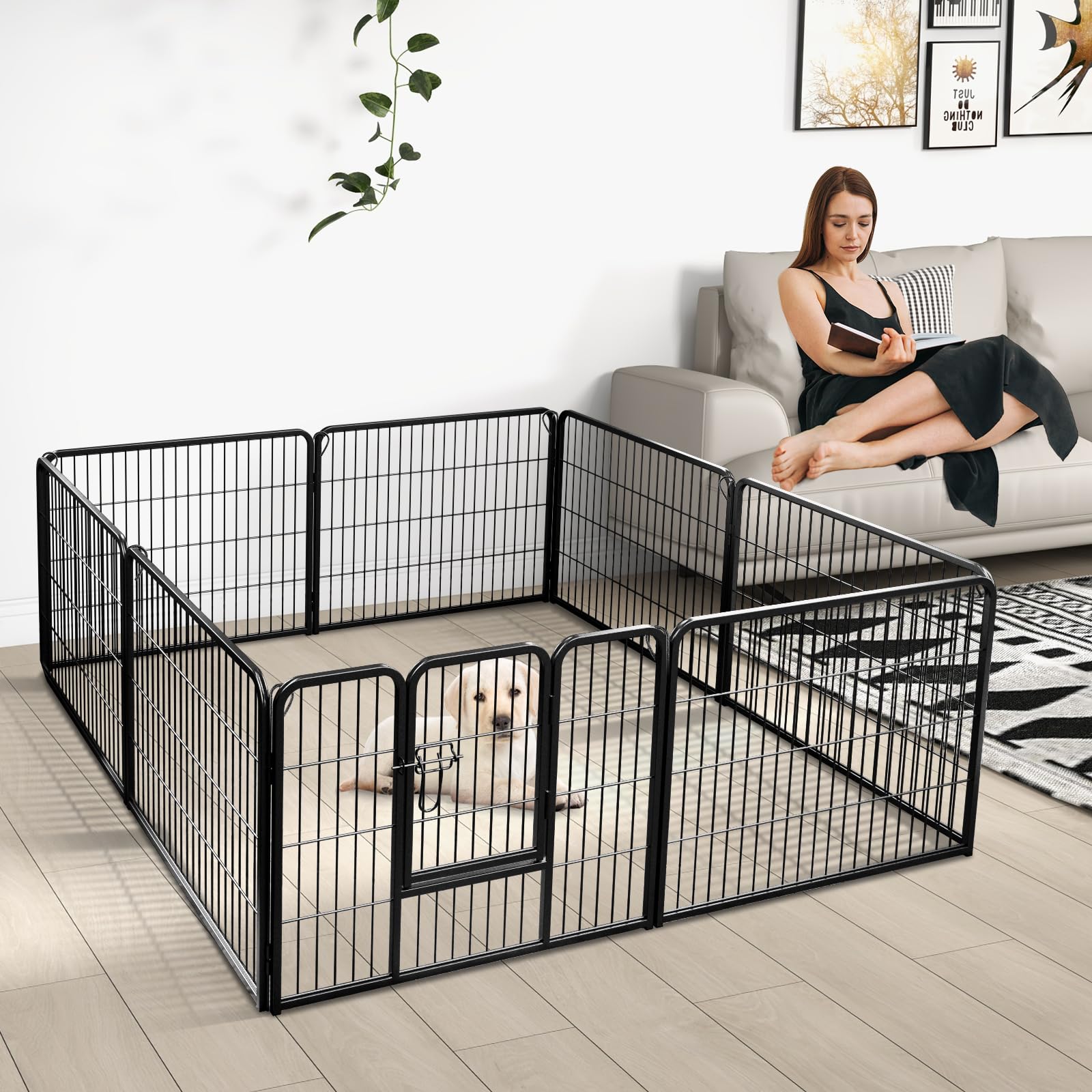 GOPLUS Parc pour Chien 8 Panneaux, Enclos Pliable pour Chien en Métal avec Porte verrouillable pour Intérieur pour Chiens, Chiot (80x60cm)
