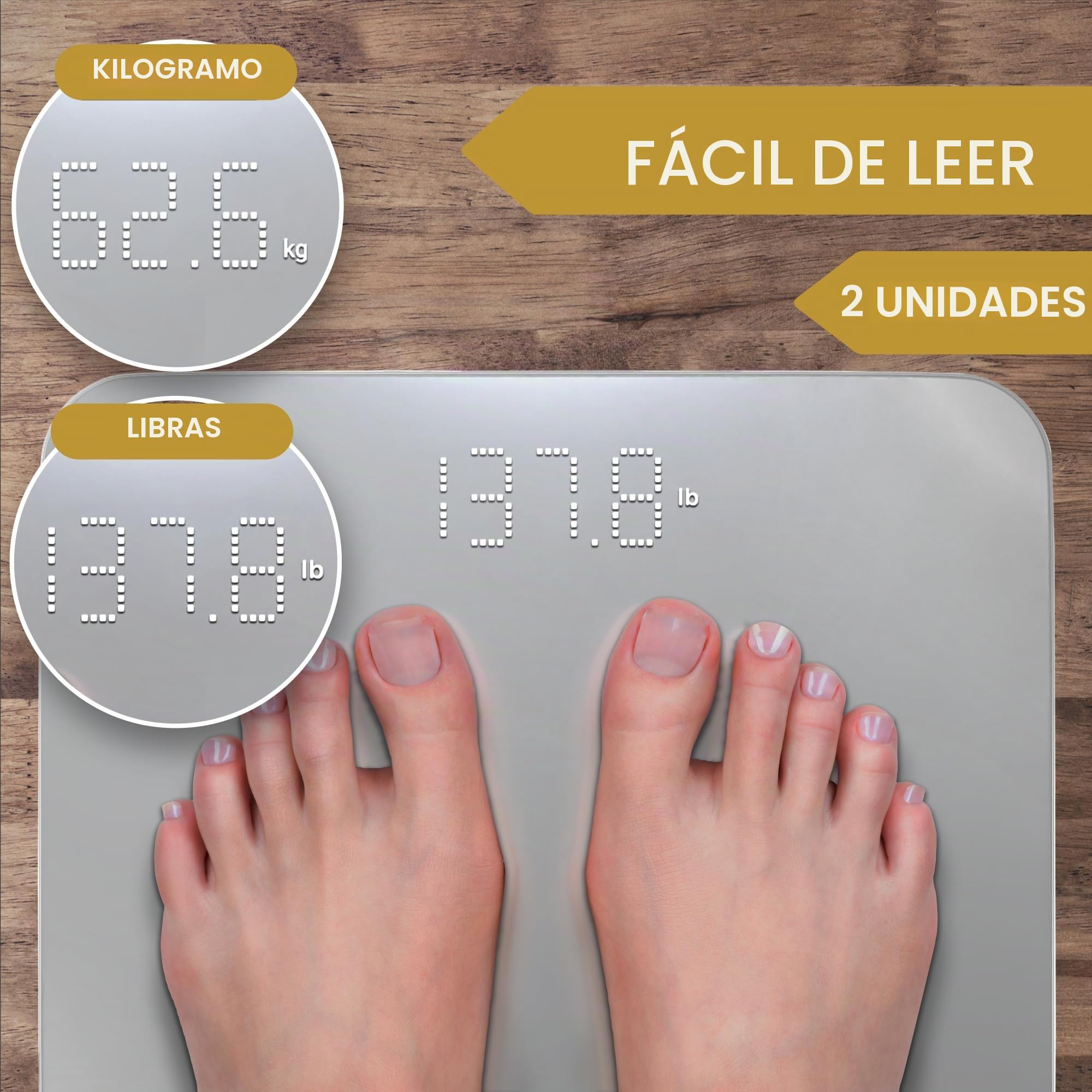 INEVIFIT Báscula de baño, báscula digital de alta precisión, mide el peso para múltiples usuarios. plataforma grande de plata 11.8 "x11.8"