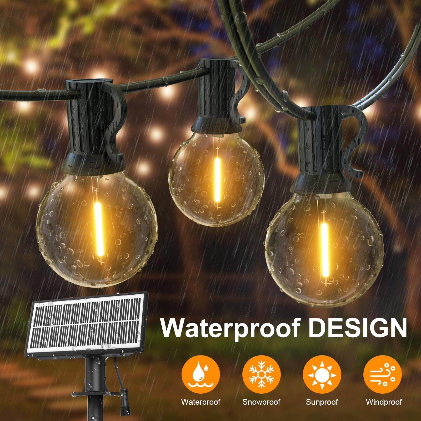 SUWIN Catena Luminosa Esterno Solare, 9M Luci Stringa da Esterno con 15+1 Lampadine LED G40 Bianco Caldo 4 Modalità, Impermeabile IP65 Luci Natale Solare Esterno per Patio, Jardin, Balcon, Fête