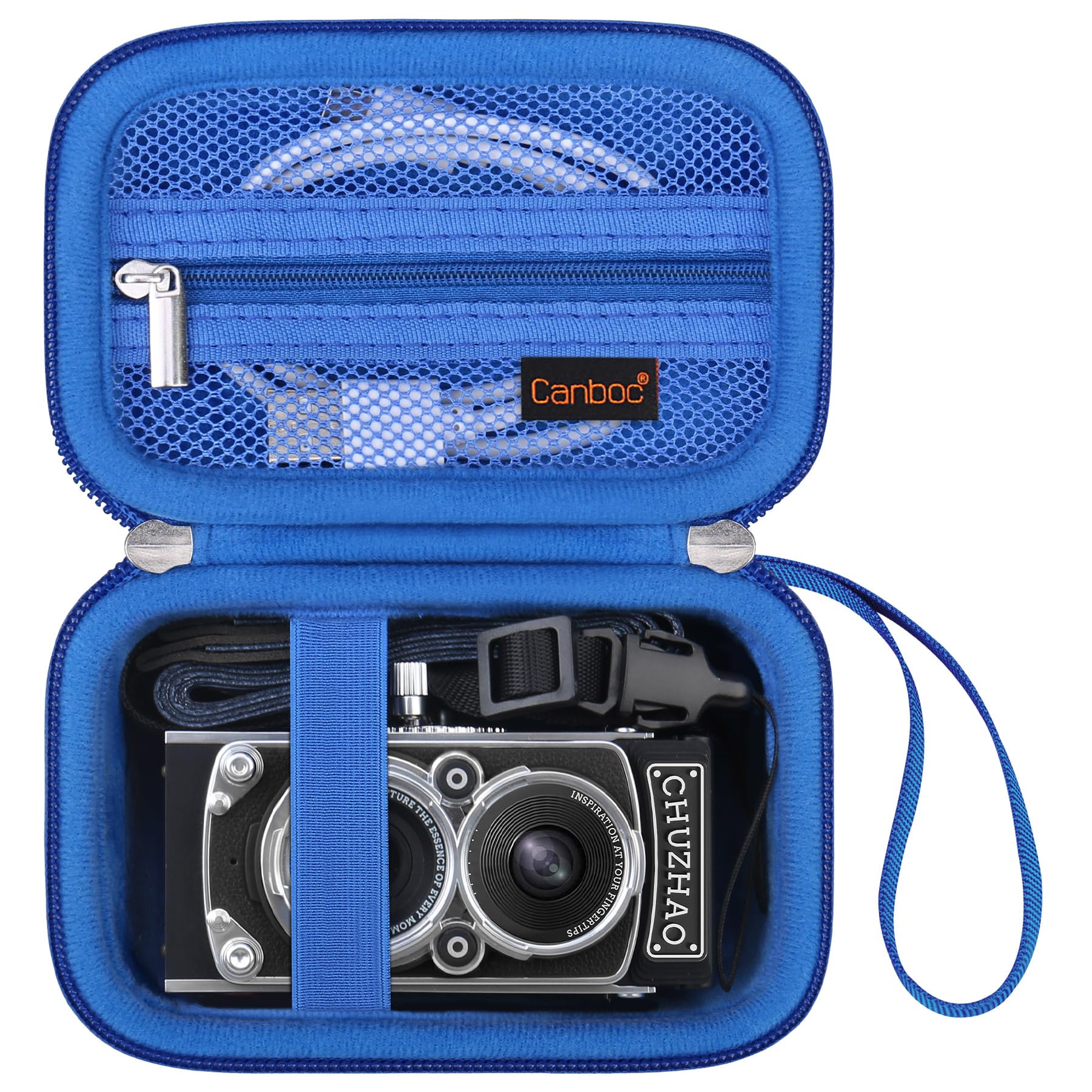 Canboc Carrying Case for CHUZHAO Vintage Mini Digital Camera, Blue | Portable TLR Style Retro Camera Bag, Mesh Pocket fits USB Cable, SD Card, Case Only