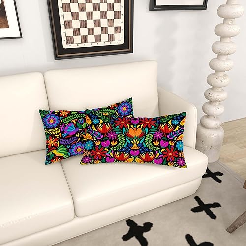Miniatura 4 de Juego de 2 fundas de almohada de fiesta mexicana de 12 x 20 pulgadas, diseño de libélula y dalia, Día de los Muertos, decoración del Cinco de Mayo