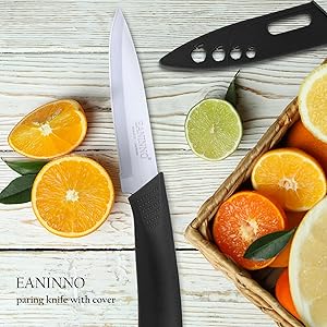 EANINNO Paring Knife Set, 4 inch Kitchen Paring Knives with Cover for Fruit Peeling Vegetable Stainless Steel with Sheath Ergonomic Handle