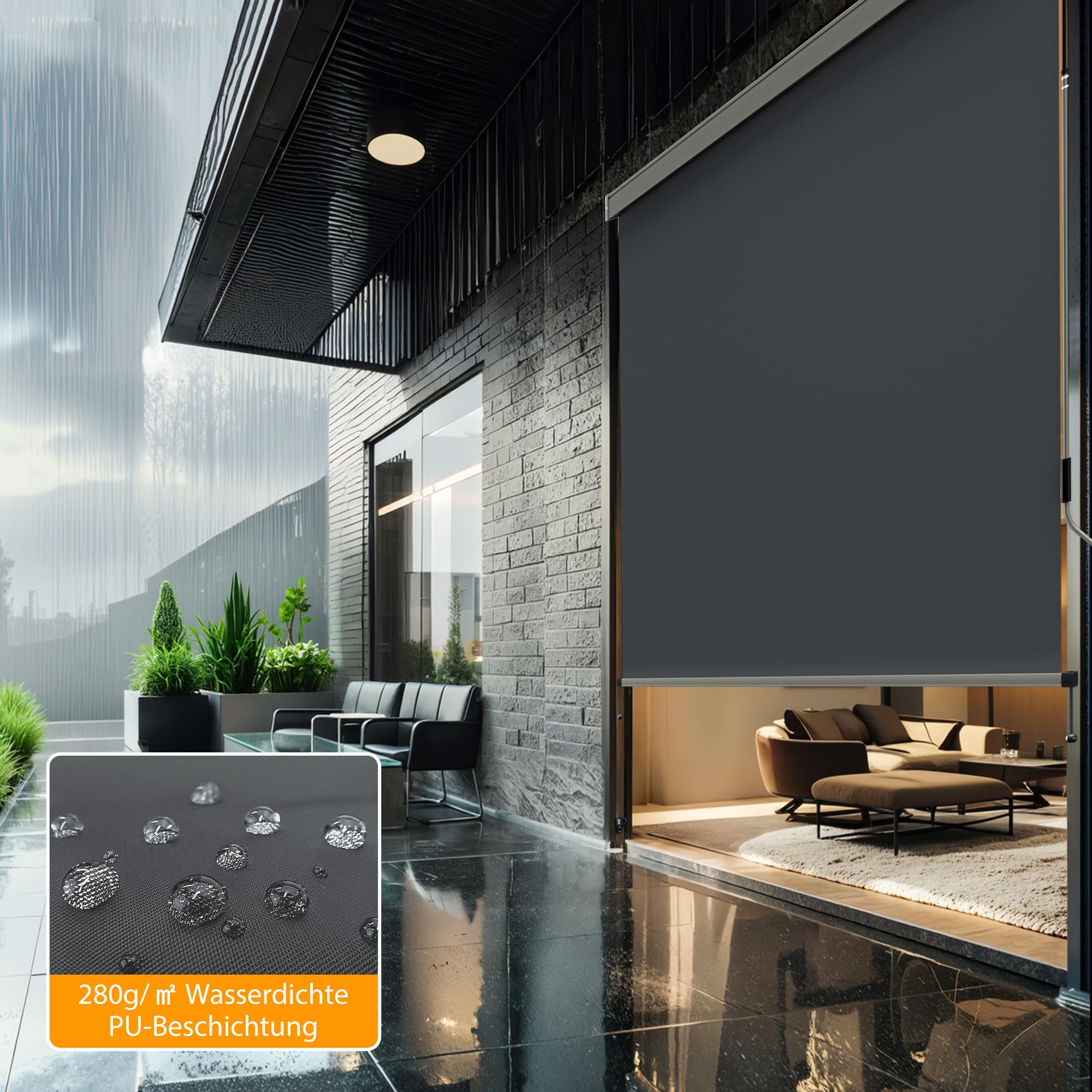 HOMEDEMO Senkrechtmarkise 160x250cm, Außenrollo mit Einstellbare Handkurbel & Alu-Kassette, Balkonrollo Markise, Sicht-und Sonnenschutz, UPF 50+, Wasserfest, Balkon, Terrasse, inkl.Abdeckung Anthrazit