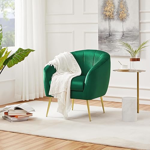 Miniatura 2 de Topeakmart Silla decorativa de terciopelo, silla de barril con patas de metal dorado, silla de ocio moderna para sala de estar, dormitorio, oficina,