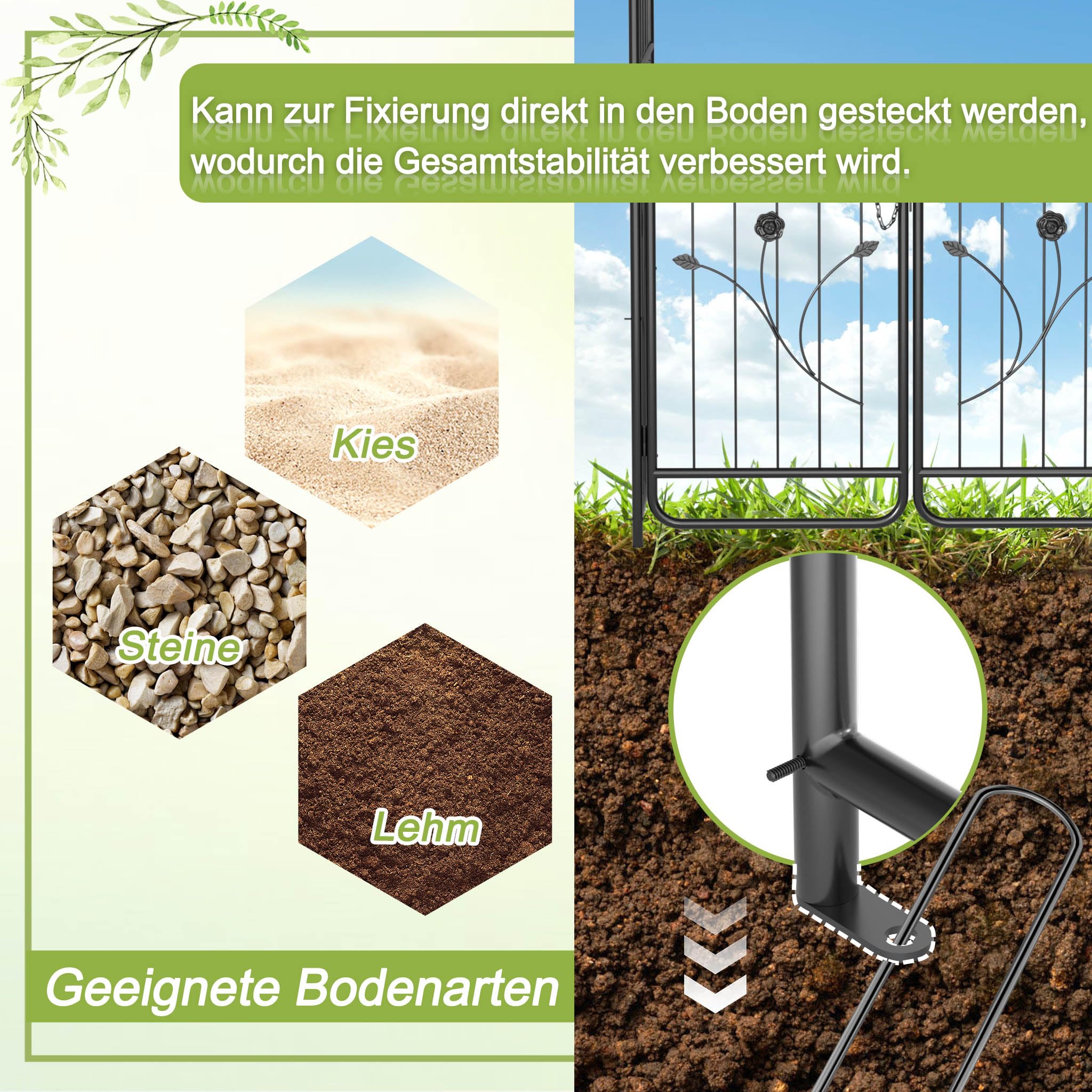 Aufun Rosenbogen mit Tür 220 cm, Metall Gartenbogen mit Rankgitter, Abschließbares Gartentor, Pulverbeschichteter Stahl, Wetterfest & Stabil, Rankhilfe für Kletterpflanzen, Hochzeit & Garten, Schwarz