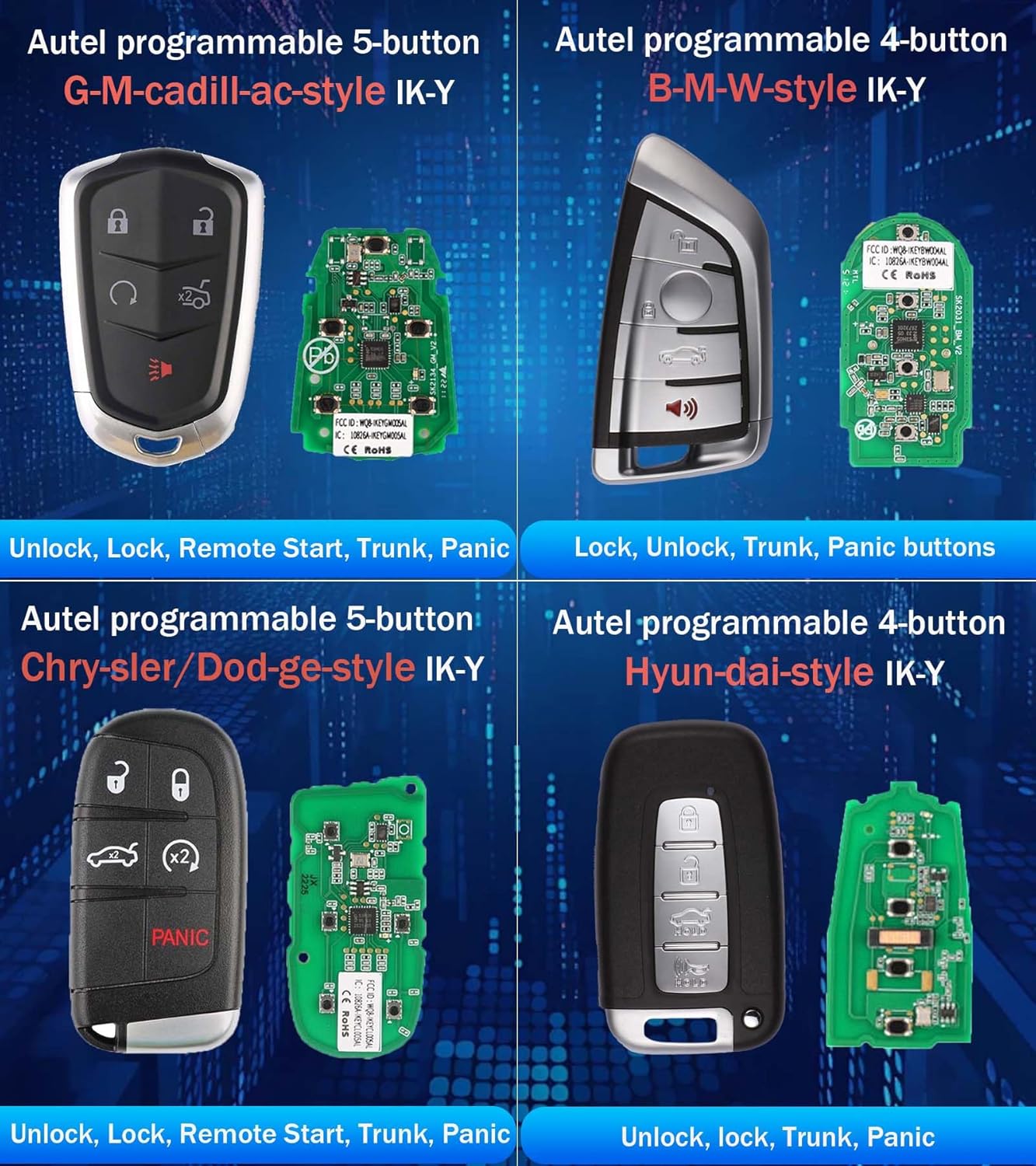 Autel Ikey MaxiIM IKEYTOP10 Universal Smart Key 10 Pack, for Chrysler Dodge Hyundai BMW GM H0nda Nissan Vehicles Key Replacement, 315/433MHz Frequency, Programmed by IM608 Pro II IM508S KM100