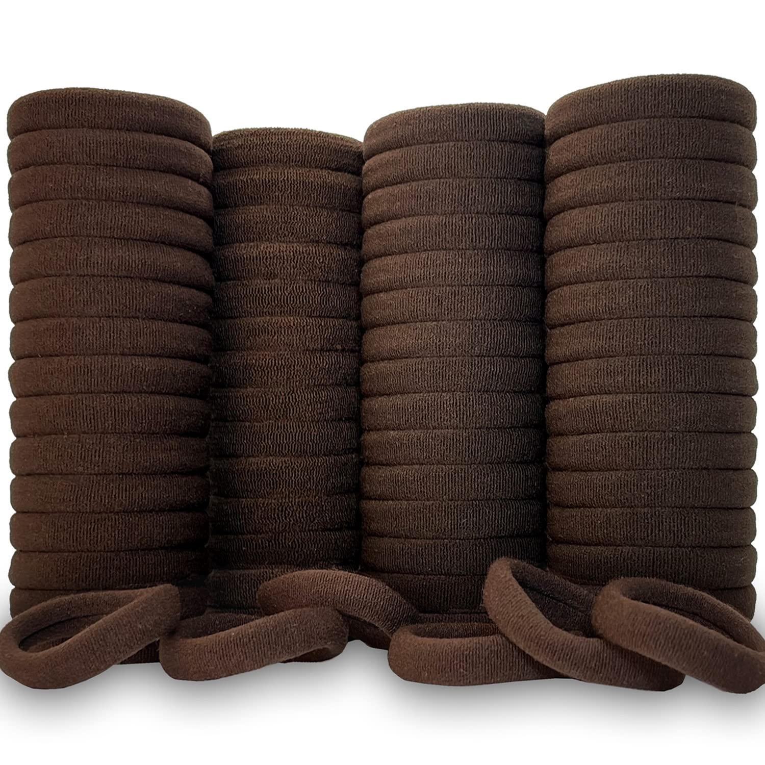 Paquete de 100 lazos elásticos de algodón sin costuras para mujer, soportes para coletas de caballo, accesorios elásticos para el cabello, sin arrugas, sin daños para cabello grueso (marrón oscuro)
