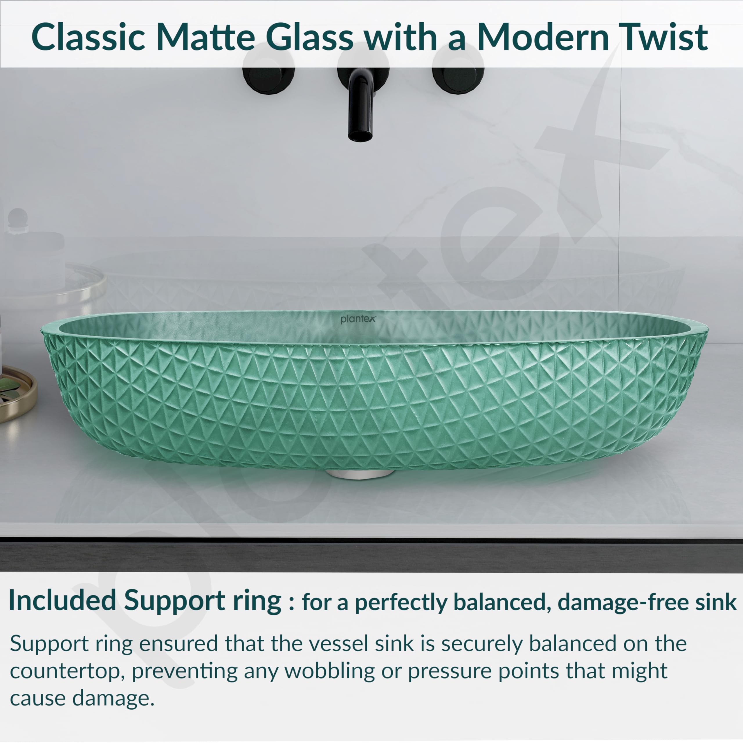 Plantex Luxury Glass Basin/Table Top Matt Wash Basin Over Counter/Countertop Basin for Bathroom & Living Room (Green - 21 x 15.5 x 4 Inch)