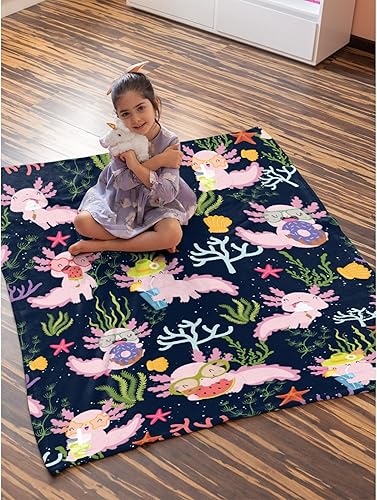 Miniatura 5 de Bonita manta de franela de ajolote súper suave y cálida para cama, sofá de 40 x 30 pulgadas para manta de cachorro