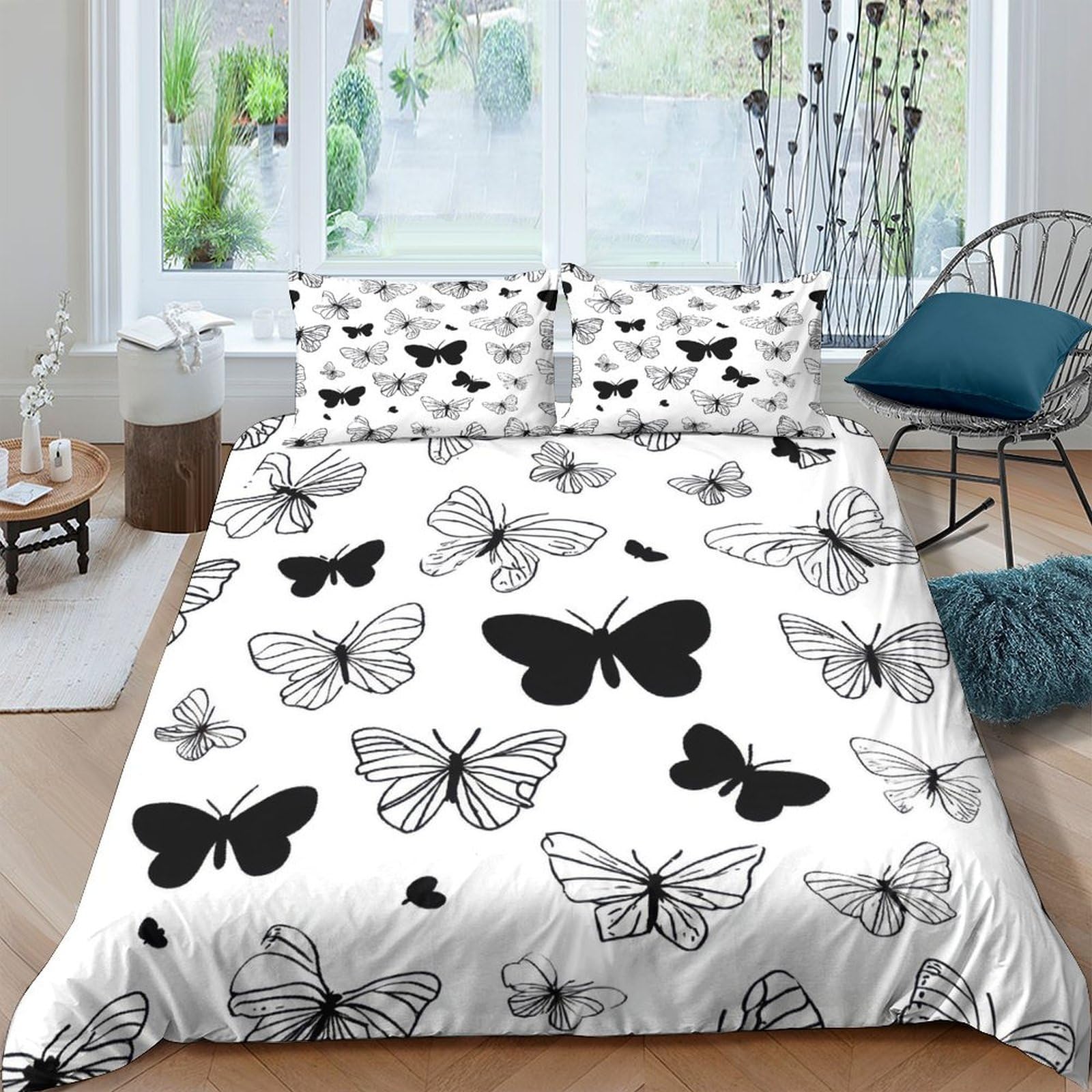 GPLZQXKJNH 3D Printed Butterfly Pattern Duvet Cover Microfiber Soft Breathable Moth Bedding Set with 2 Pillowcases for Bedroom Decor Single（135x200cm）