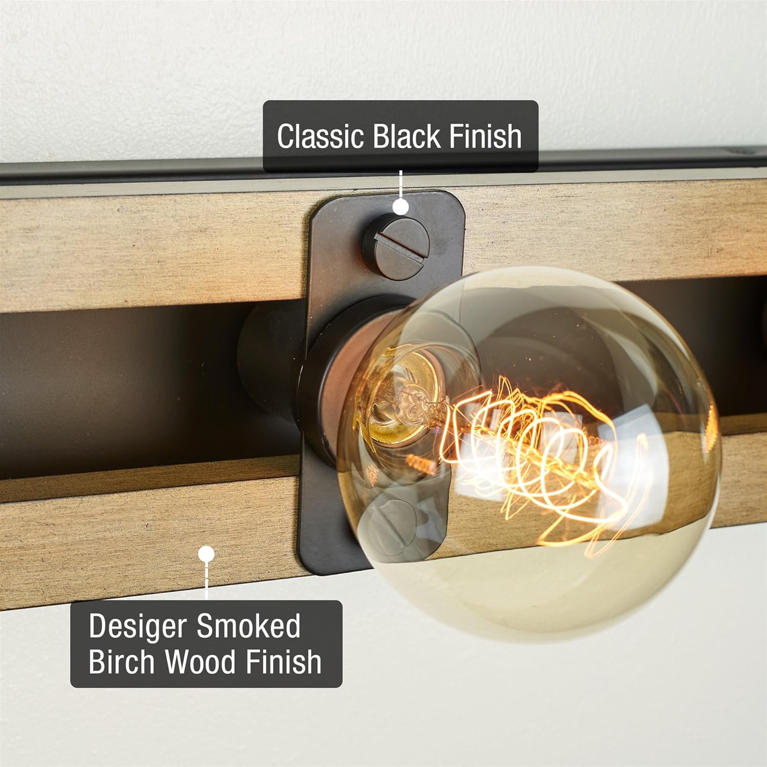 Kira Home Hogan 36" 5-Light Farmhouse Vanity/Bathroom Light Bar, Racetrack Bath Vanity, Open Design, Black + Smoked Birch Finish