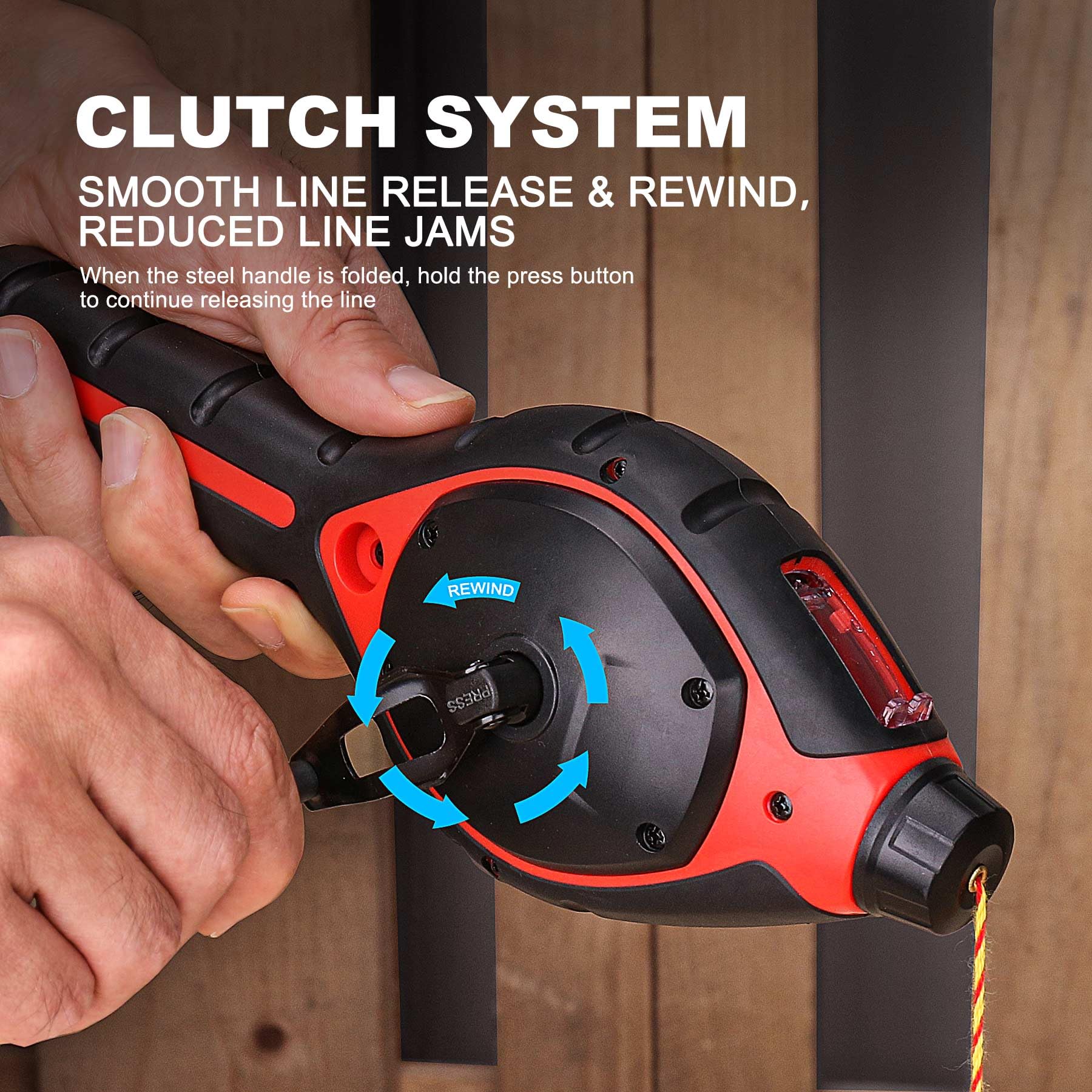 HAUTMEC Pro Chalk Line with Handle Releaser – 100ft Chalk Reel and 6:1 Gear Ratio, ABS & TPR Chalk Box, Strong Construction String Line for Carpenter Tools – Framers, Roofers, Builders HT0384 — Amazon image 6