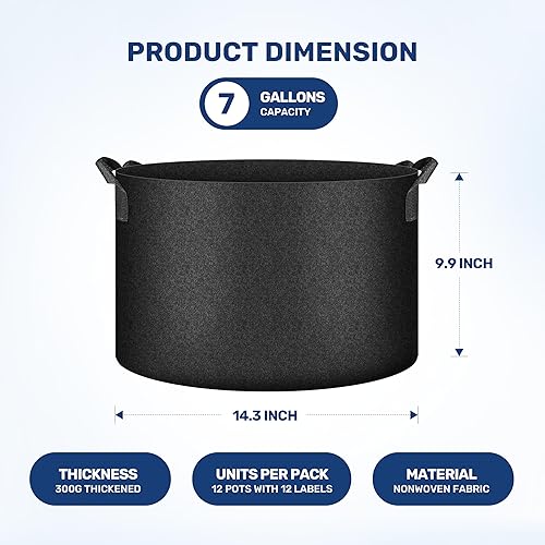 Vista 37 de HealSmart Paquete de 12 bolsas de cultivo no tejidas de 2 galones, macetas de tela de aireación con asas, adecuadas para frutas de jardín, verduras