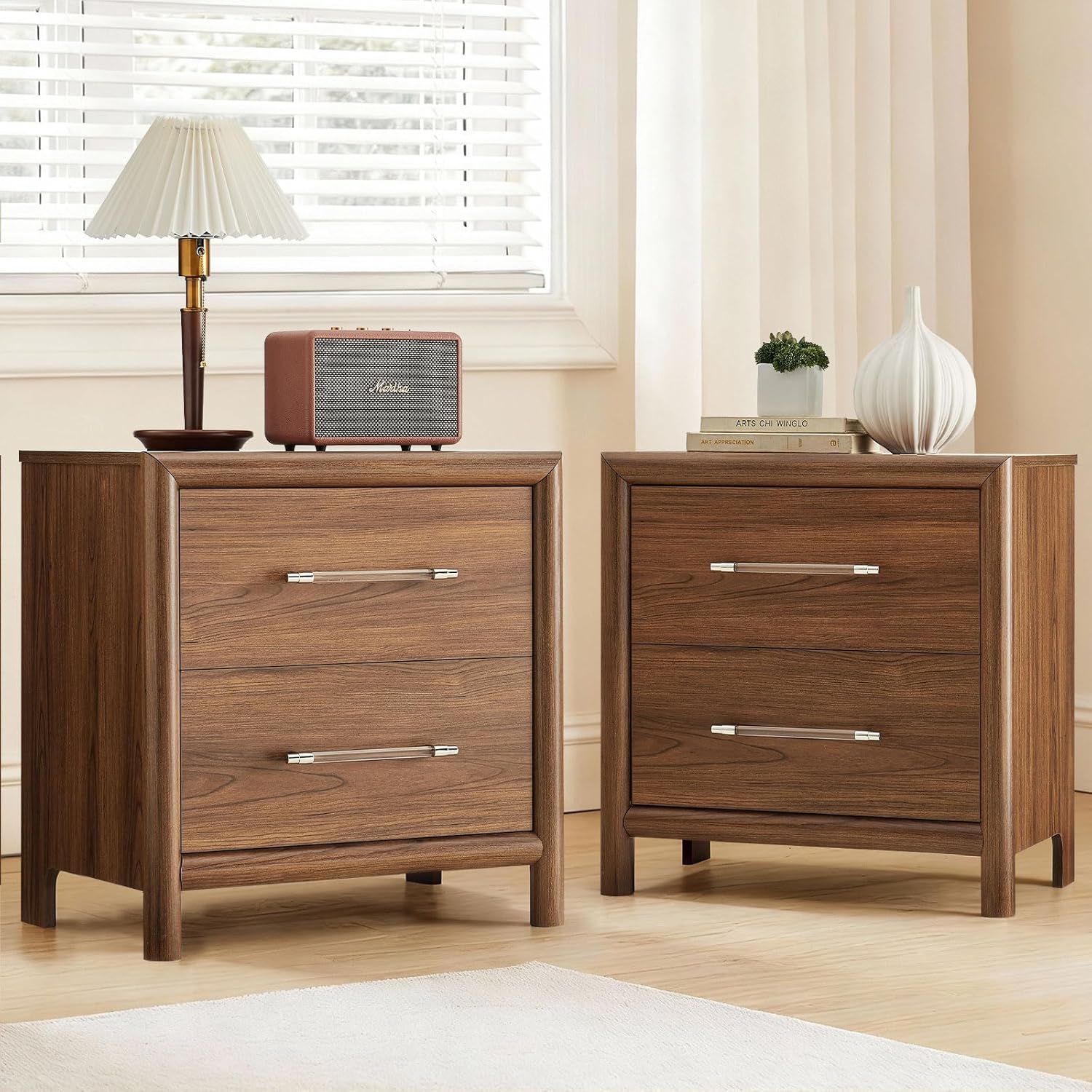 Dresser and Nightstand Set, 6 Drawers Dresser for Bedroom and 24.2" H Bedside Table Set of 2 with 2 Drawers, 56" Wide Closet Organizers & Night Stand Set for Living Room, Office, Dorm, Brown Cherry - Image 2